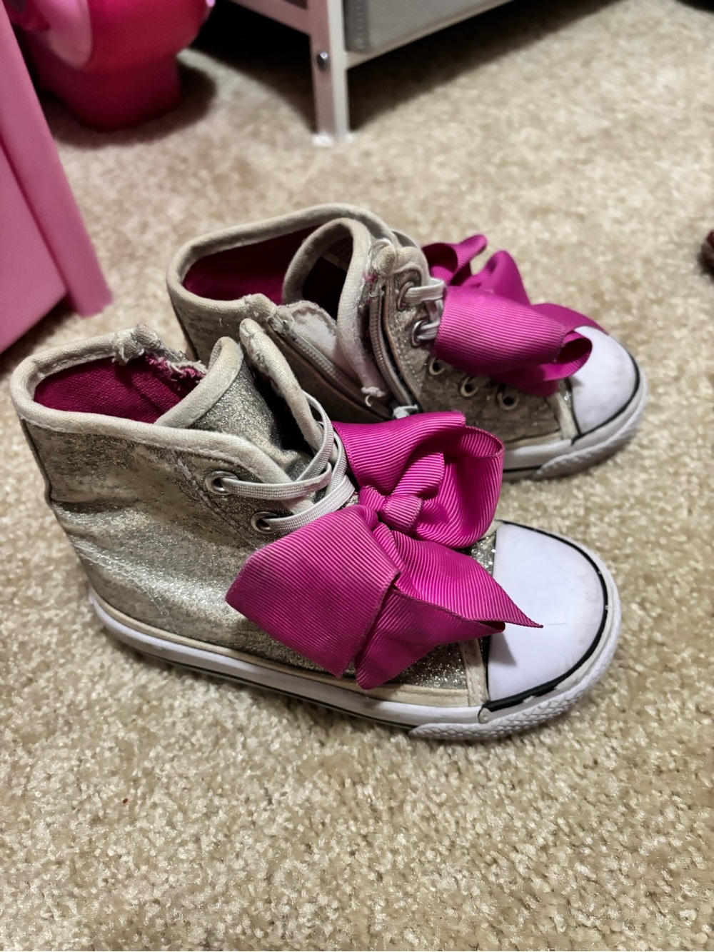 JoJo Siwa Gold Metallic High-Top Sneakers with Hot Pink Bows